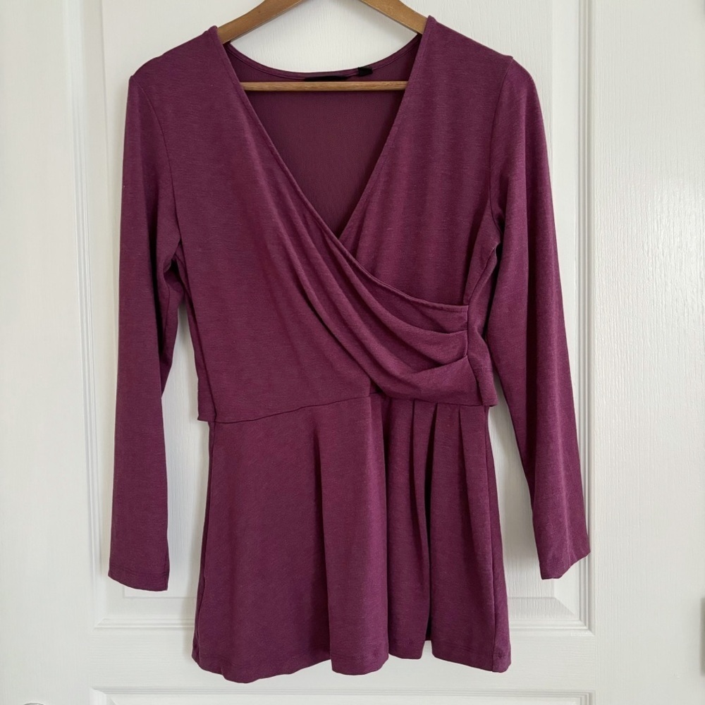 Betabrand Mulberry Peplum Surplice Top Medium Business Casual